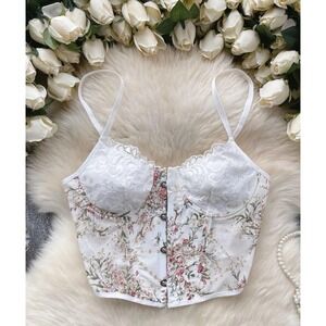 Luuulla Lace Embellished Floral Bustier Adjustable Straps Boho Corset Back Top S